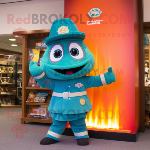 Teal Fire Fighter mascot costume character dressed with a Midi Dress and Scarves