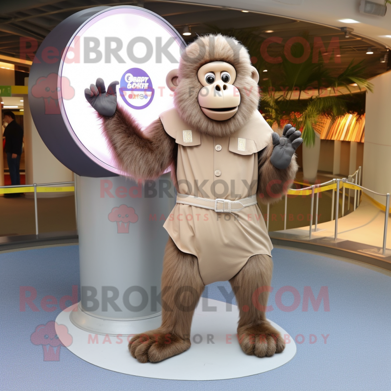 Tan Baboon mascot costume character dressed with a Circle Skirt and Gloves