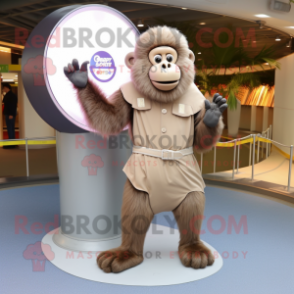 Tan Baboon mascot costume character dressed with a Circle Skirt and Gloves