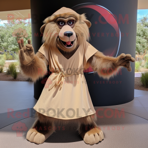 Tan Baboon mascot costume character dressed with a Circle Skirt and Gloves