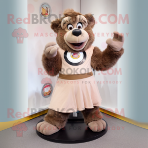 Tan Baboon mascot costume character dressed with a Circle Skirt and Gloves