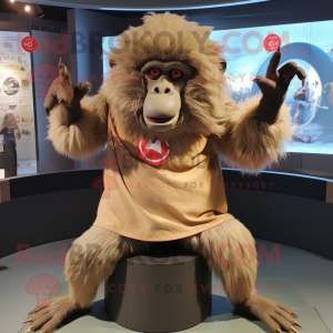 Tan Baboon mascot costume character dressed with a Circle Skirt and Gloves