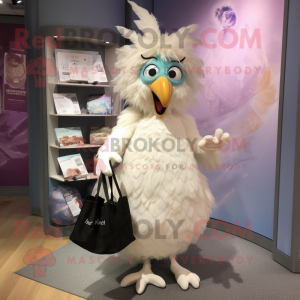 White Harpy mascot costume character dressed with a Ball Gown and Tote bags