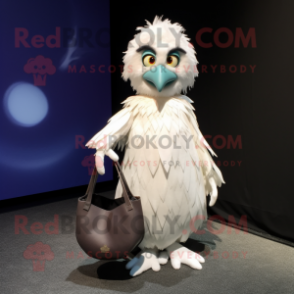 White Harpy mascot costume character dressed with a Ball Gown and Tote bags