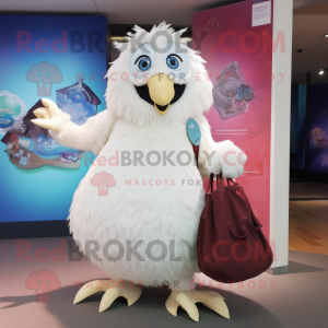 White Harpy mascot costume character dressed with a Ball Gown and Tote bags