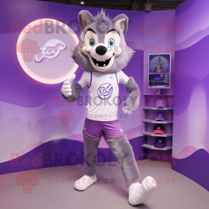 Lavendel Wolf maskot kostym...