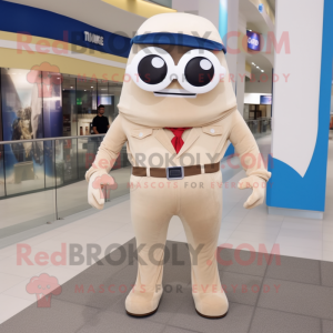 Beige Cyclops mascot costume character dressed with a Flare Jeans and Pocket squares