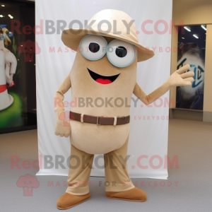 Beige Cyclops mascot costume character dressed with a Flare Jeans and Pocket squares