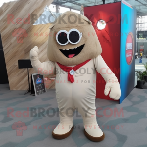 Beige Cyclops mascot costume character dressed with a Flare Jeans and Pocket squares