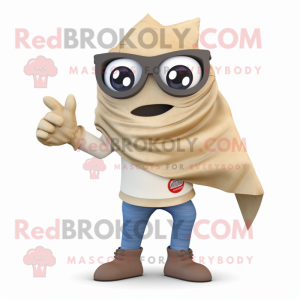 Beige Cyclops mascot costume character dressed with a Flare Jeans and Pocket squares