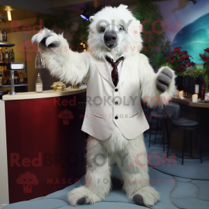 White Sloth Bear mascot costume character dressed with a Cocktail Dress and Pocket squares