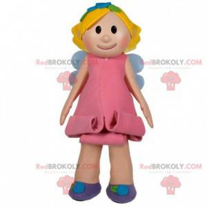 Mascota de niña hada rubia con un vestido rosa - Redbrokoly.com