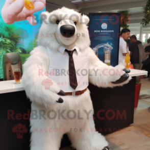 White Sloth Bear mascot costume character dressed with a Cocktail Dress and Pocket squares