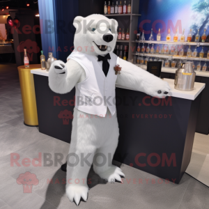 White Sloth Bear mascot costume character dressed with a Cocktail Dress and Pocket squares