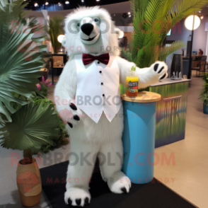 White Sloth Bear mascot costume character dressed with a Cocktail Dress and Pocket squares