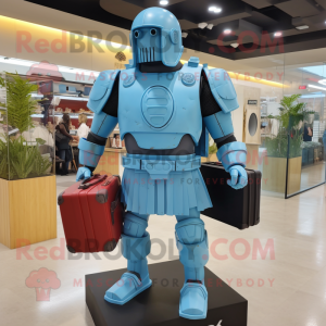 Sky Blue Spartan Soldier mascot costume character dressed with a Shorts and Briefcases