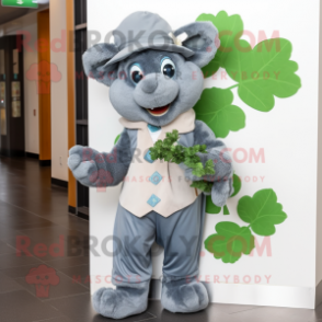 Gray Bunch Of Shamrocks mascot costume character dressed with a Chambray Shirt and Scarf clips