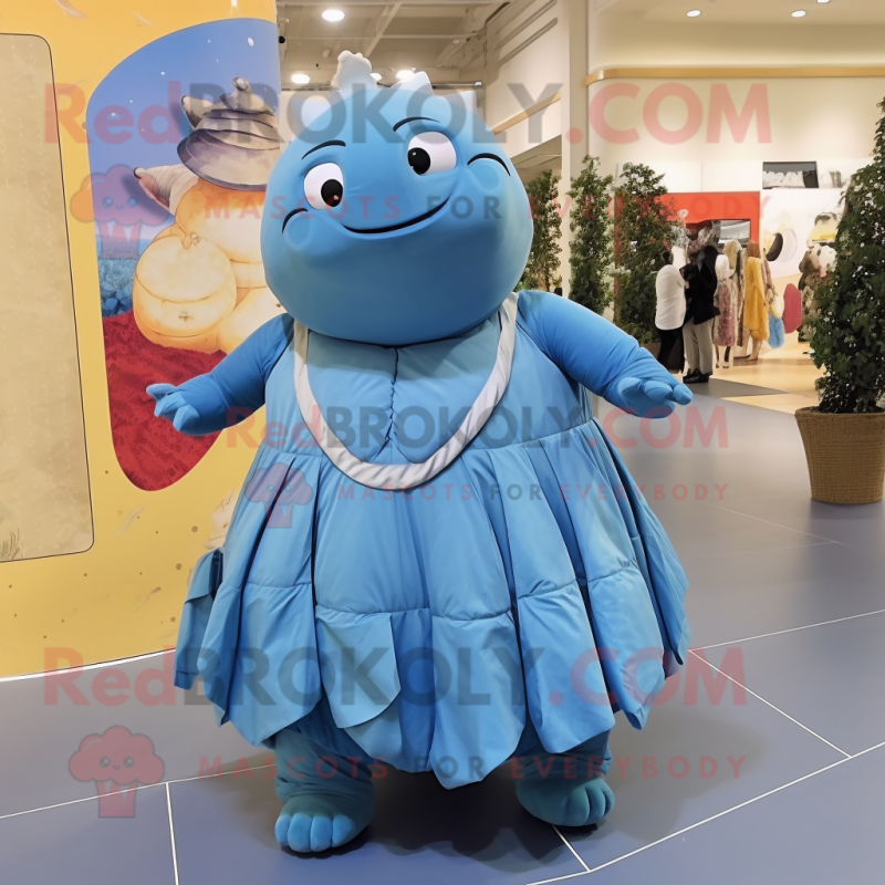 Sky Blue Glyptodon mascot costume character dressed with a A-Line Dress and Wraps