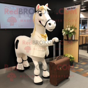 Cream Horse mascot costume character dressed with a Dress and Briefcases