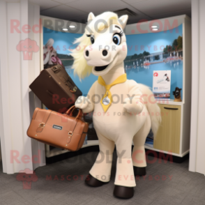 Cream Horse mascot costume character dressed with a Dress and Briefcases