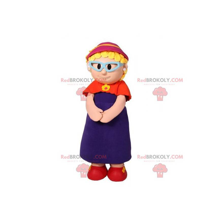 Oude dame grootmoeder mascotte met bril - Redbrokoly.com