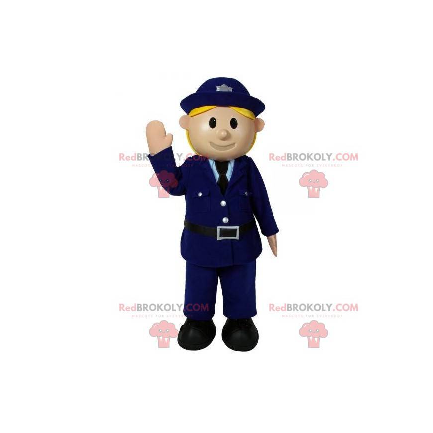 Mascota de mujer policía en uniforme. Disfraz de policía -