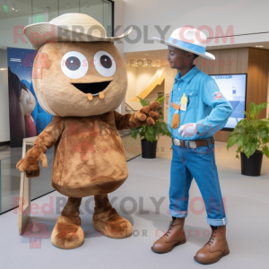Brown Ice mascot costume character dressed with a Chambray Shirt and Watches
