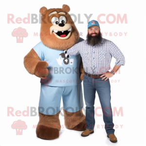 Brown Ice mascot costume character dressed with a Chambray Shirt and Watches