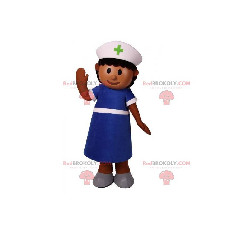 Enfermeira mascote da enfermeira vestida de azul -