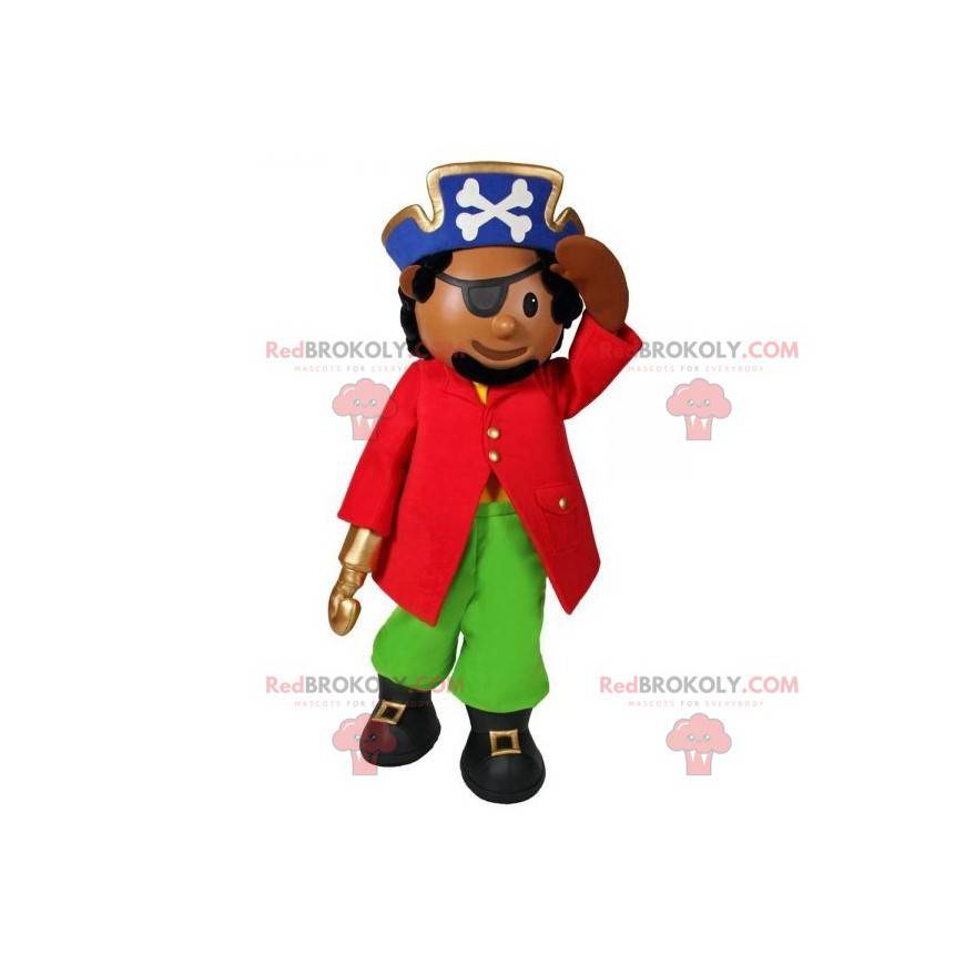Mascota del capitán pirata con un sombrero y un parche en el