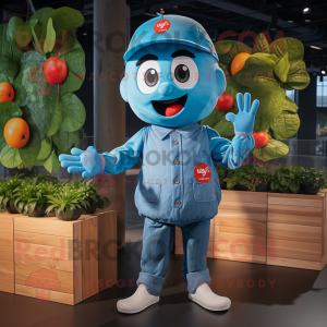 Cyan Cherry mascot costume character dressed with a Button-Up Shirt and Caps