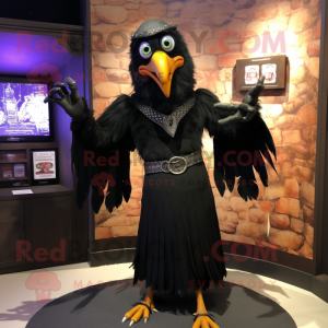 Black Harpy mascot costume character dressed with a Wrap Skirt and Cufflinks
