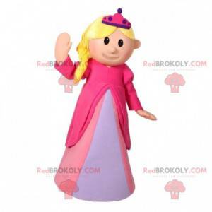 Mascotte de princesse blonde habillée d'une robe rose -