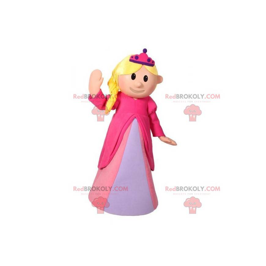 Mascota princesa rubia vestida con un vestido rosa -