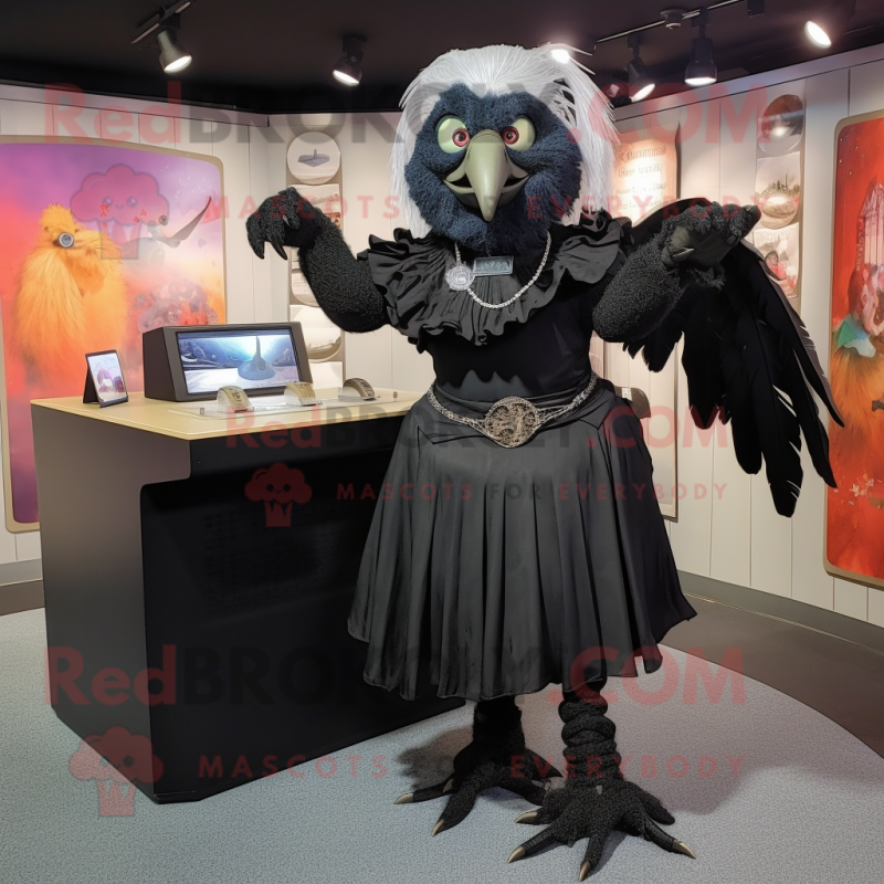 Black Harpy mascot costume character dressed with a Wrap Skirt and Cufflinks Black Harpy mascot costume character dressed with a Wrap Skirt and Cufflinks