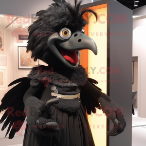 Black Harpy mascot costume character dressed with a Wrap Skirt and Cufflinks