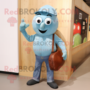 Teal Pepper mascot costume character dressed with a Chambray Shirt and Clutch bags