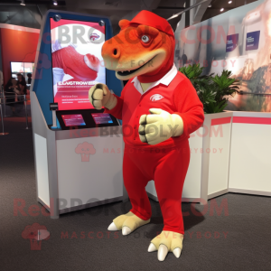 Rød Iguanodon maskot...