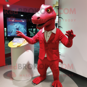 Röd Iguanodon maskot kostym...
