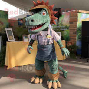 nan Spinosaurus mascot costume character dressed with a Corduroy Pants and Hair clips