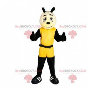 Mascotte d'abeille jaune et noire géante. Mascotte d'insecte -