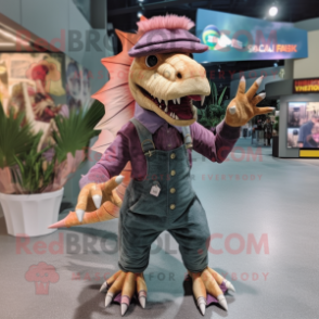 nan Spinosaurus mascot costume character dressed with a Corduroy Pants and Hair clips