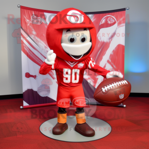 Red American Football Helmet mascot costume character dressed with a Circle Skirt and Pocket squares