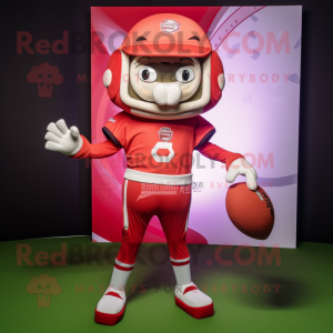 Red American Football Helmet mascot costume character dressed with a Circle Skirt and Pocket squares
