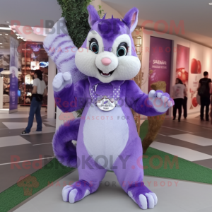 Lavender Squirrel mascot costume character dressed with a Capri Pants and Rings