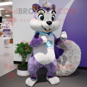 Lavender Squirrel mascot costume character dressed with a Capri Pants and Rings