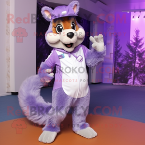 Lavender Squirrel mascot costume character dressed with a Capri Pants and Rings
