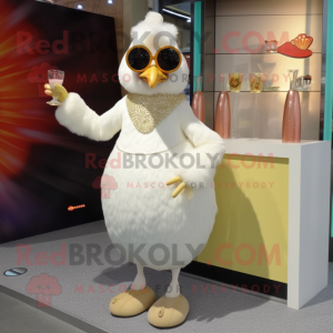 Cream Hens mascot costume character dressed with a Cocktail Dress and Bracelet watches