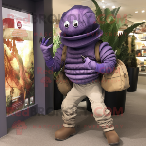 Purple Trilobite mascot costume character dressed with a Cargo Pants and Handbags
