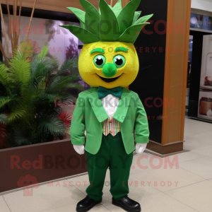 Forest Green Pineapple mascot costume character dressed with a Poplin Shirt and Bow ties